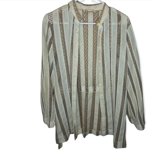 E Stewart button down tan nude vertical textured panels womens size 12, Large - Picture 2 of 6